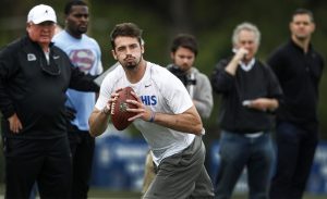 April 6, 2016 - University of MemphisÕ former quarterback Paxton Lynch works out in front of NFL scouts gathered for the football teamÕs pro day Wednesday morning. Lynch completed 57 of 69 passes in windy conditions. (Mark Weber/The Commercial Appeal)
